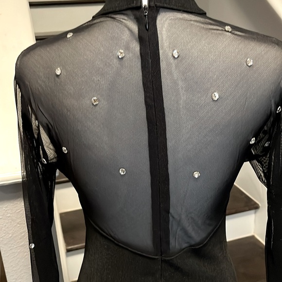 Carabella Black Dress. Sheer sleeves and back with scattered rhinestones. M - Picture 8 of 16